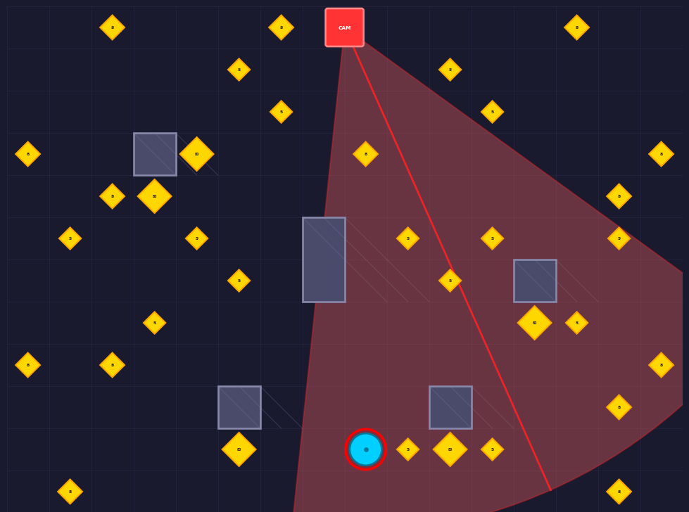 Grid world overview showing agent and camera
